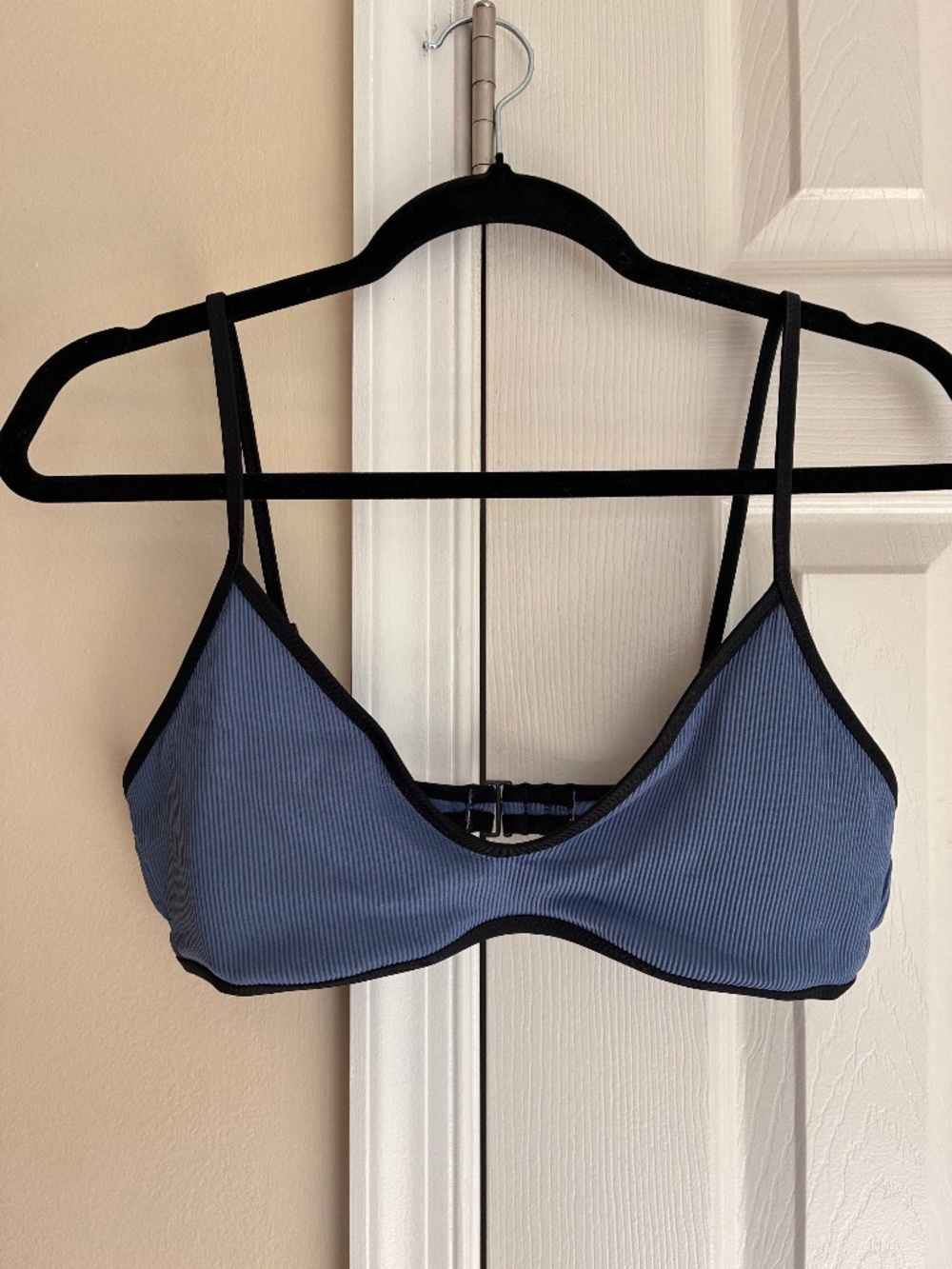 Aerie Skinny Strap Voop Ribbed Bikini Top in Marbled Blue